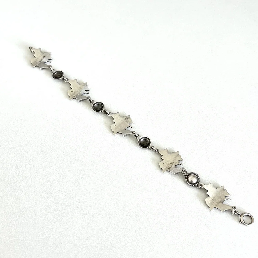 Vintage 925 Sterling Silver Floral Ribbon Design Unique Chain Link Bracelet 7.5